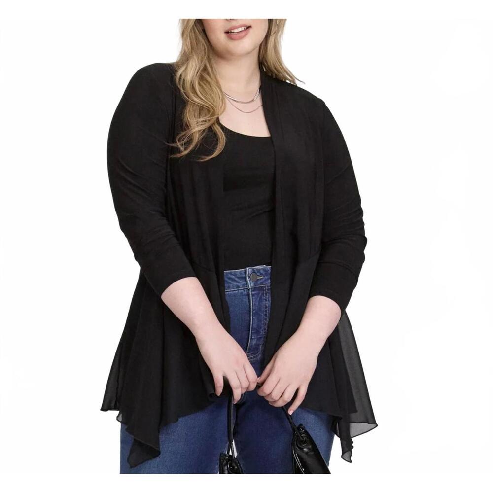 Laura Plus Sheer‎ Open-Front High-Low Cover-Up Cardigan Black, Canada, 1X, NWT